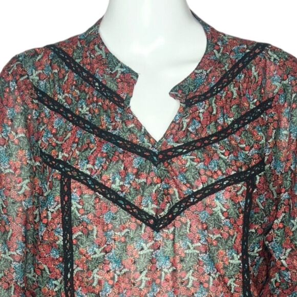 Matilda Jane Shirt Women Large Red Blue Carol Top Crochet Boho Cottagecore - Picture 5 of 9